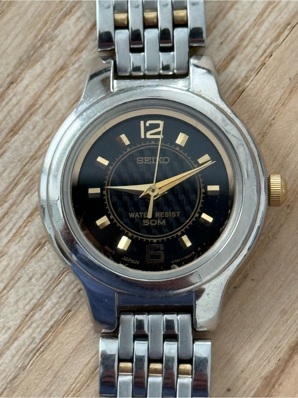 Seiko Vintage Ladies Watch Black Checkered Dial Two-Tone Bracelet Case New Batt